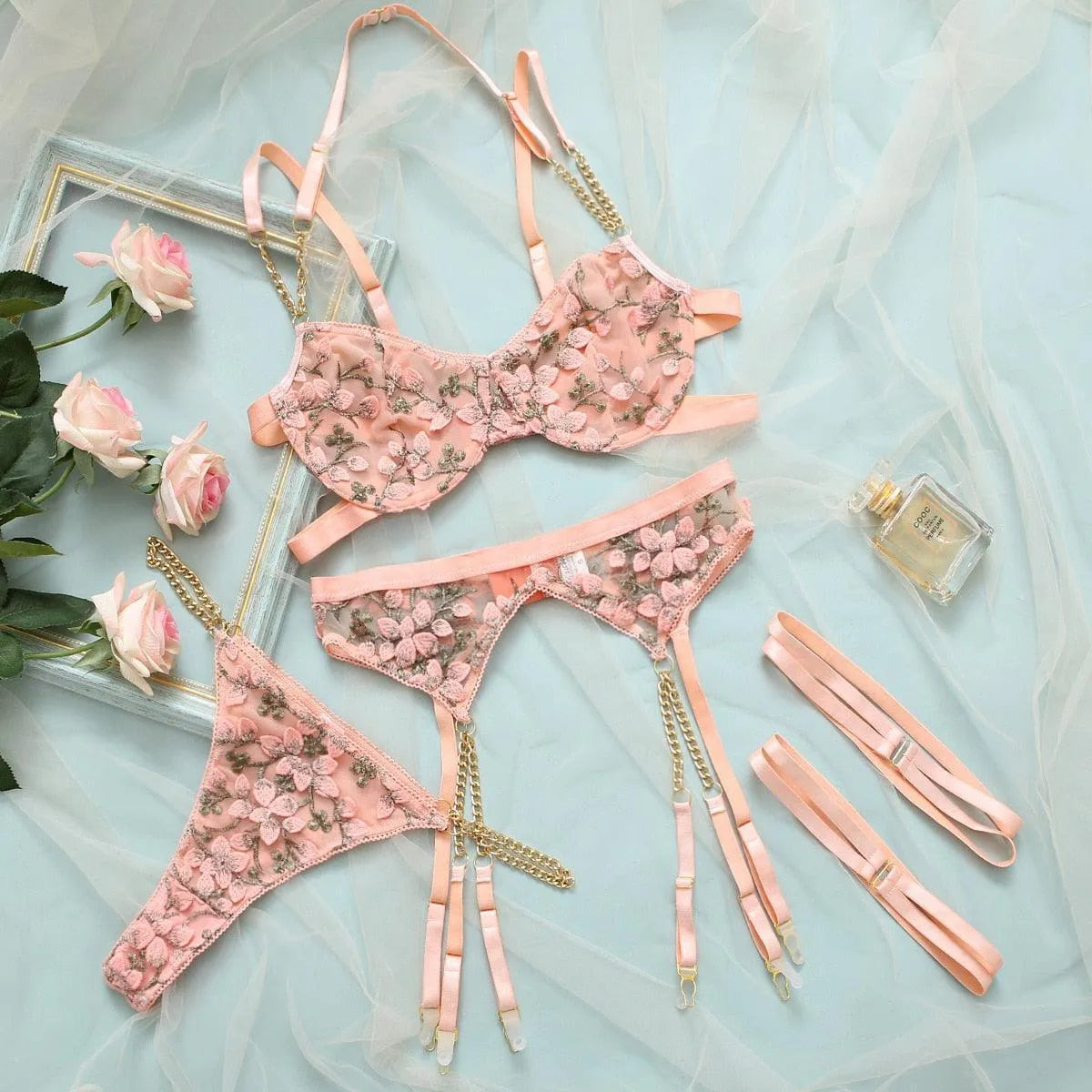 Conjunto de Lingerie Florido Rosa - Maggie