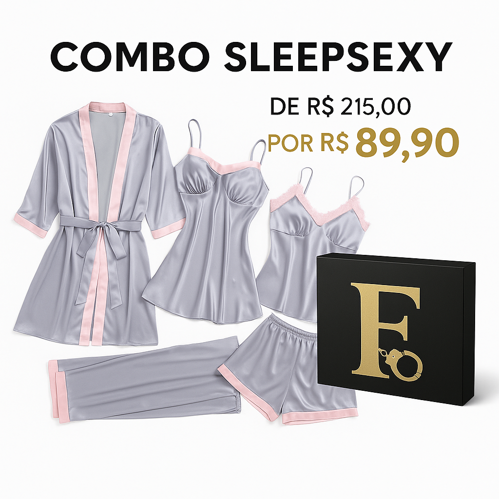 COMBO SLEEP SEXY - Conjunto Pijama em Cetim Libertina (5 peças)