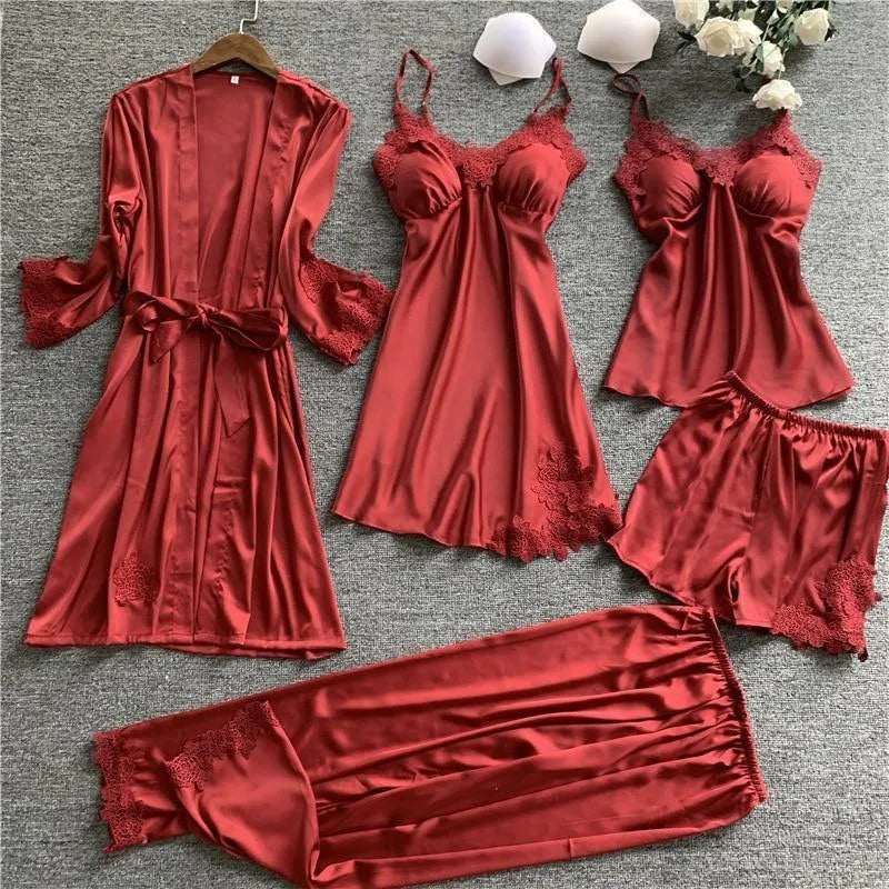 COMBO SLEEP SEXY - Conjunto Pijama em Cetim Libertina (5 peças)