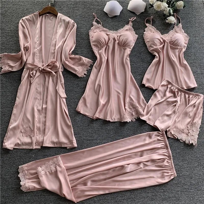 COMBO SLEEP SEXY - Conjunto Pijama em Cetim Libertina (5 peças)