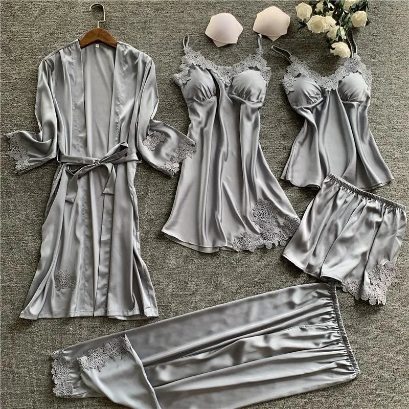 COMBO SLEEP SEXY - Conjunto Pijama em Cetim Libertina (5 peças)