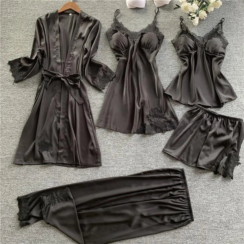 COMBO SLEEP SEXY - Conjunto Pijama em Cetim Libertina (5 peças)